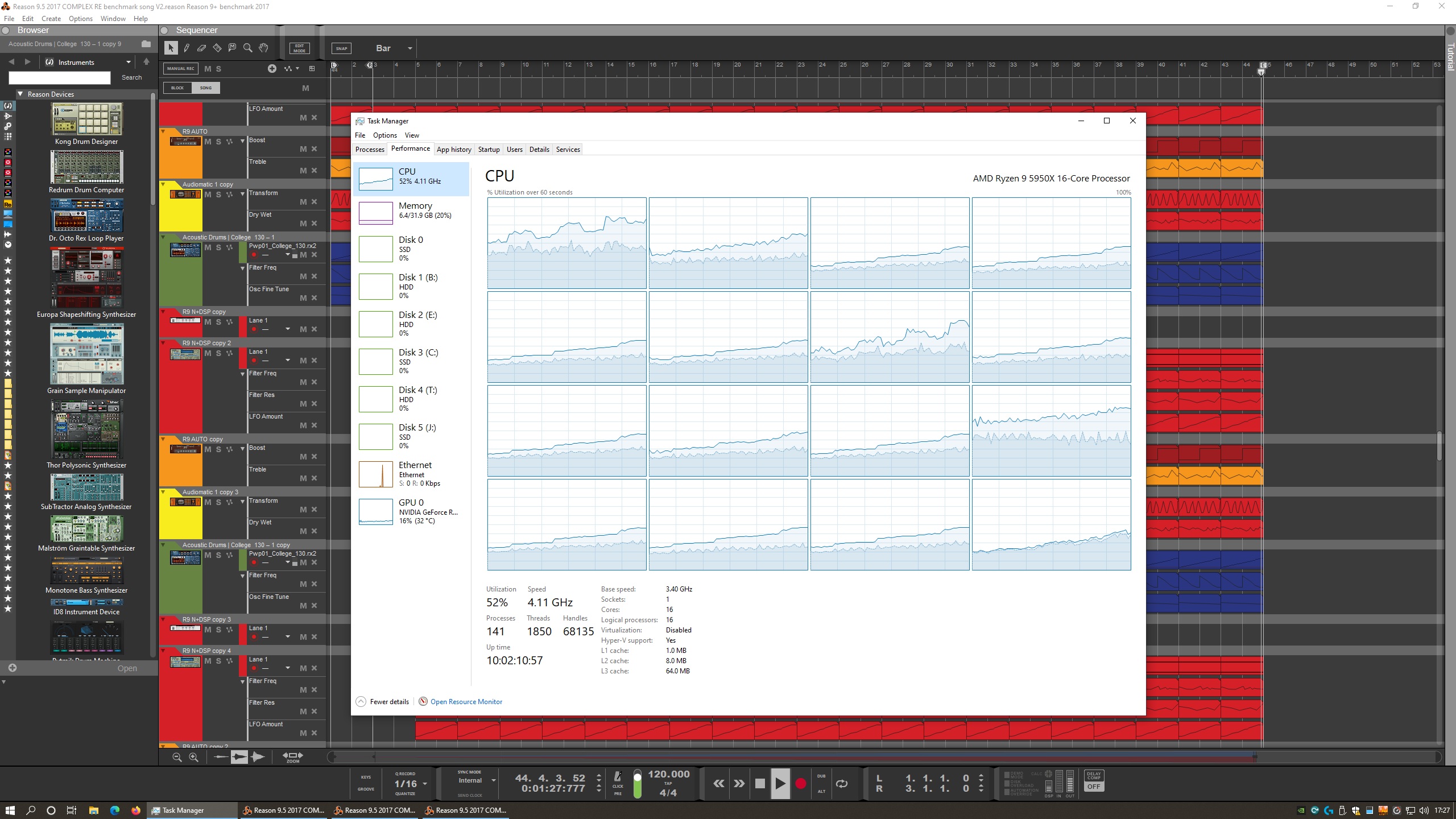 44100 Hz buffer 256 52% CPU max Ryzen 5950X.jpg